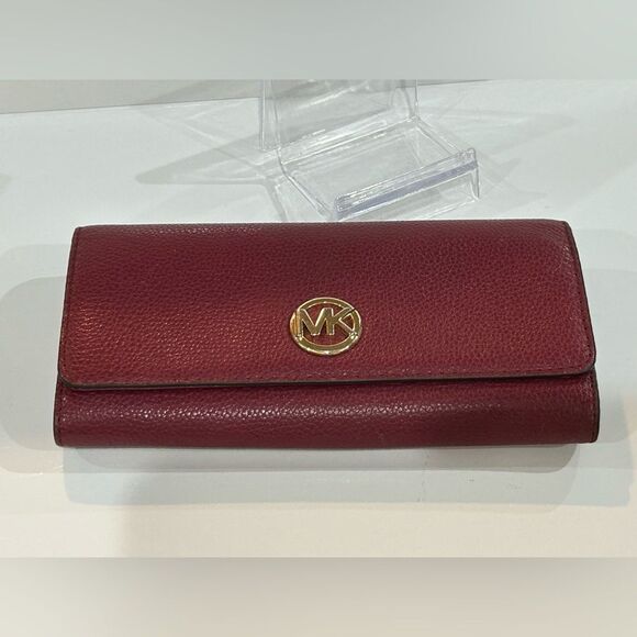 Michael Kors Burgundy Pebble Leather Continental Long Wallet Chic & Classic - Picture 8 of 8